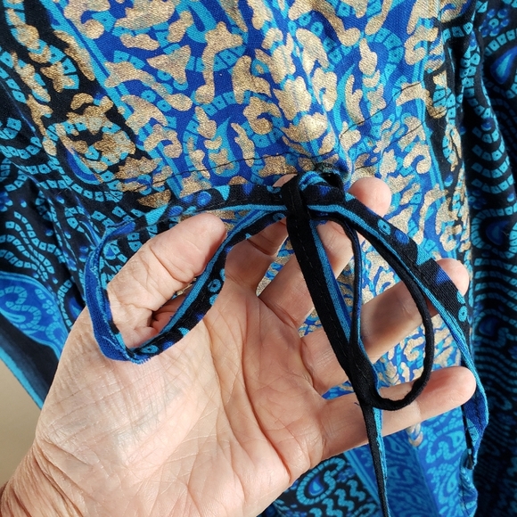 J. Gee Blue Paisley Gold Leopard Print Tie Waist Casual Comfort Maxi Dress - Picture 10 of 10